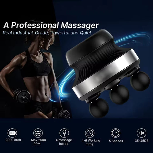 4-Head Electric Muscle Massager – High-Frequency Fascia Gun